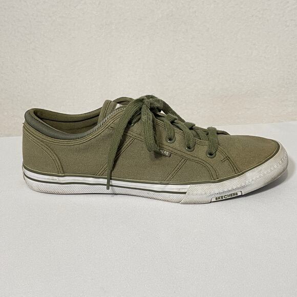 Skechers Shoes Women 10 Olive Green Canvas Low Top Skateboard Punk Grunge Army - Picture 9 of 9